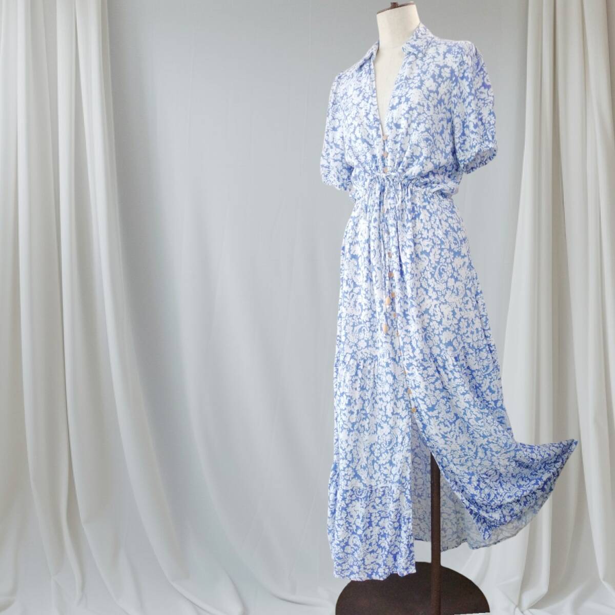 ZARA 麻混 ザラ フラワープリント ロングワンピース XS S-M相当 ZARA 麻混 ザラ フラワープリント ロングワンピース XS S-M相当