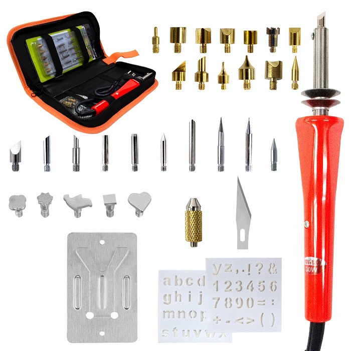 【送料無料】ウッドバーニング セット 電熱ペン 木彫り 焼き絵 木制クラフト 100V 30W 350℃ はんだコテ 切斷 文字 革切り 手蕓 工作 DIY