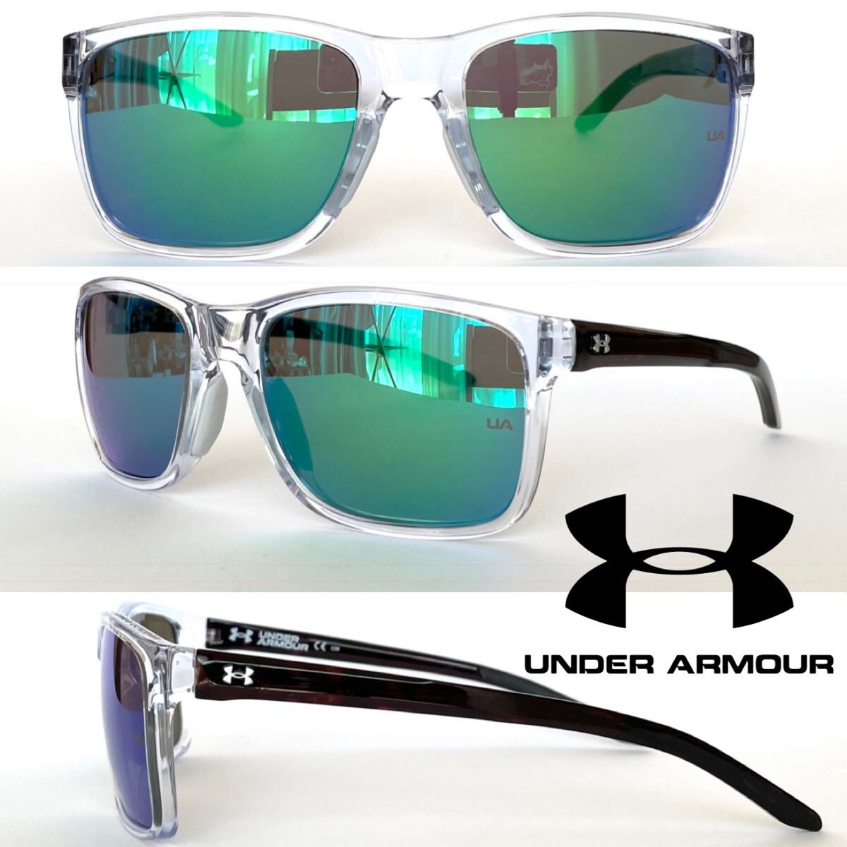 新品 送料無料 UNDER ARMOUR アンダーアーマー UA HUSTLE UAハッスル サングラス UA0005/S MNGZ9 クリア/ブラック レンズ グリーンミラー