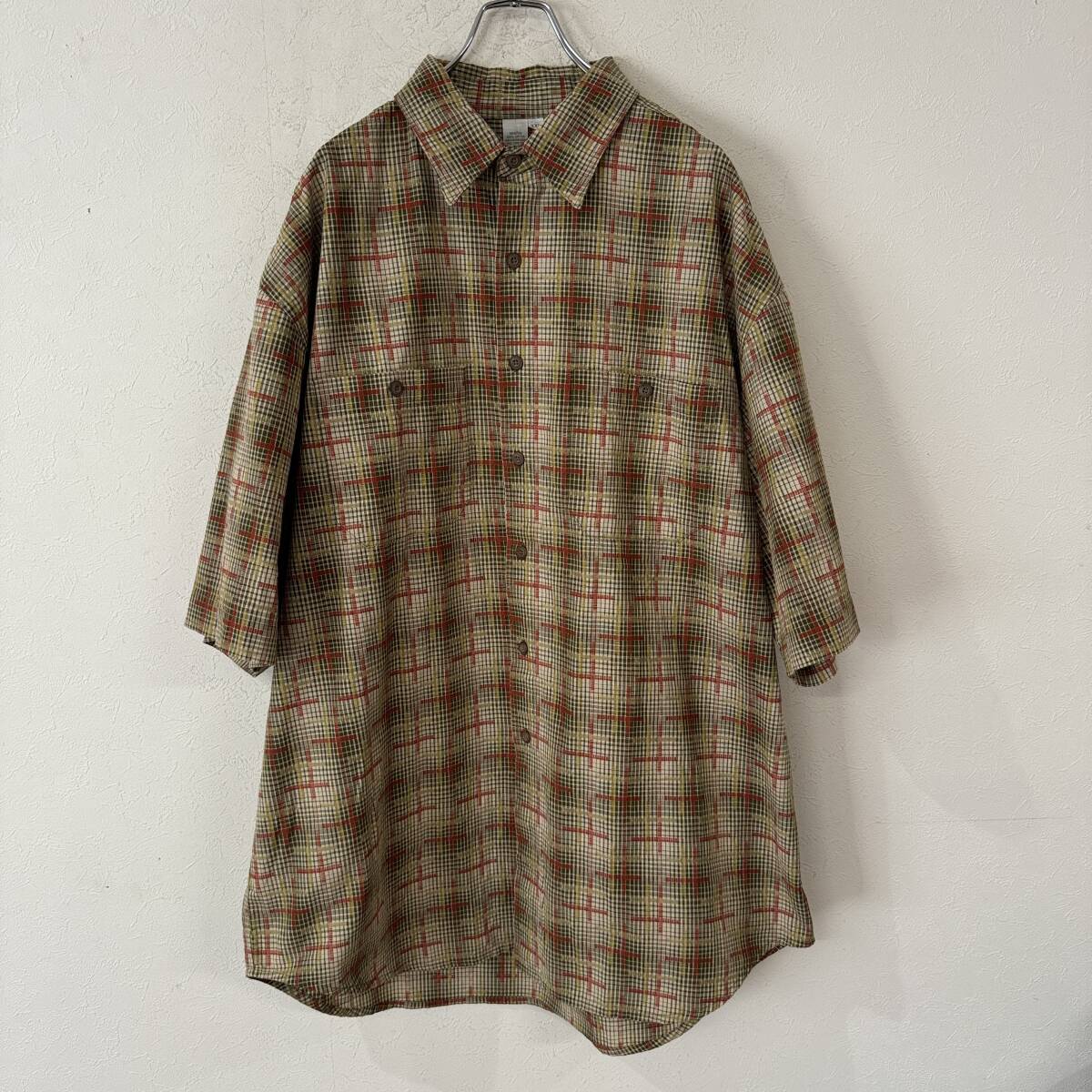 ビンテージ　90s　The territory ahead　チェック　コットン　半袖シャツ　240813