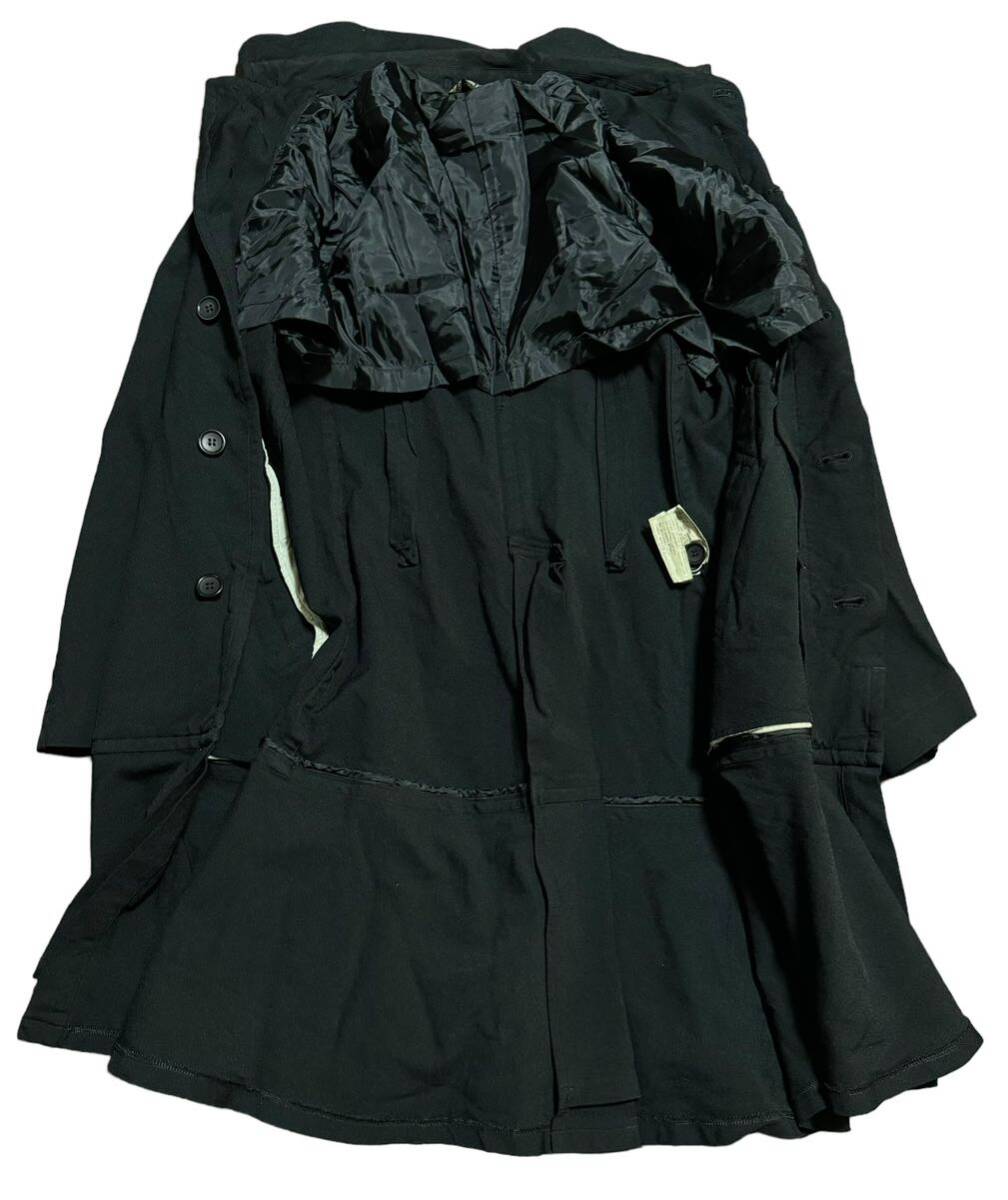 AD2009 BLACK COMME des GARCONS ブラック コムデギャルソン ポリ縮 レイヤード フレアー コート 黒 M