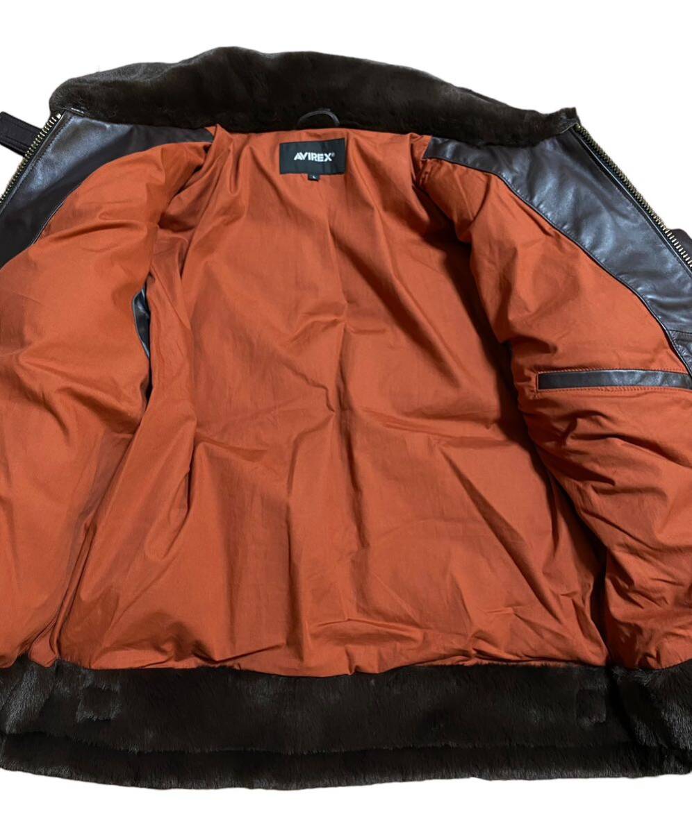未使用品 新作 AVIREX LEATHER DOWN BOMMER JACKET アビレックス レザー ダウン ボンバージャケット 茶 L