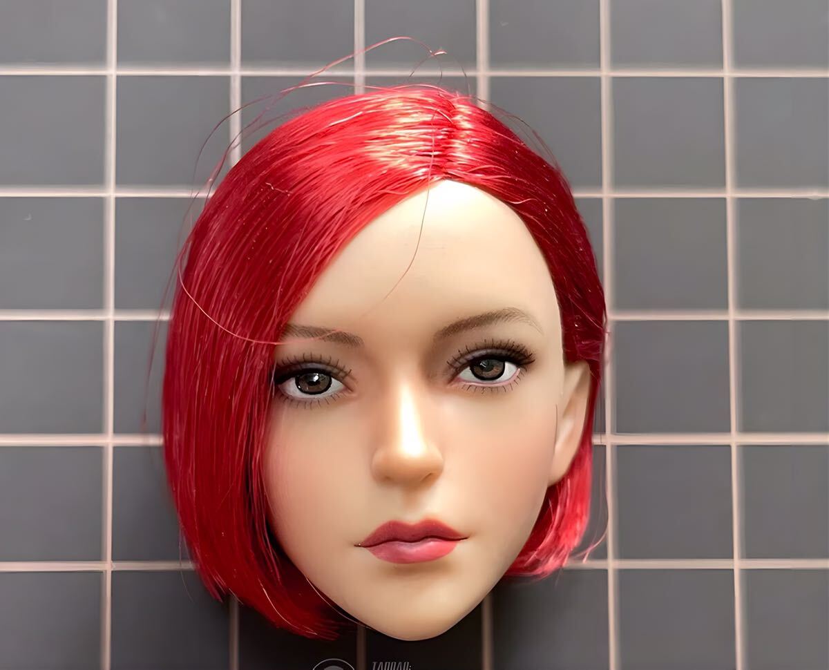 1/6 フィギュアヘッド　女性　ショート　赤髪　ハーフ美人　植毛　12インチ　ハンドメイド