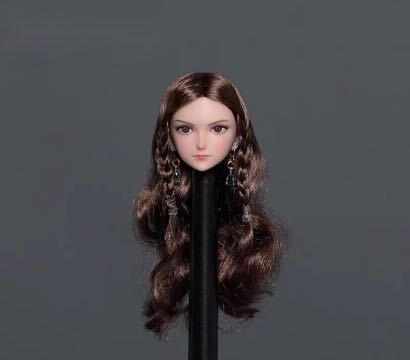 1/6 フィギュアヘッド　女性　アニメモデル　植毛　12インチ　ロングパーマ　ブラウン