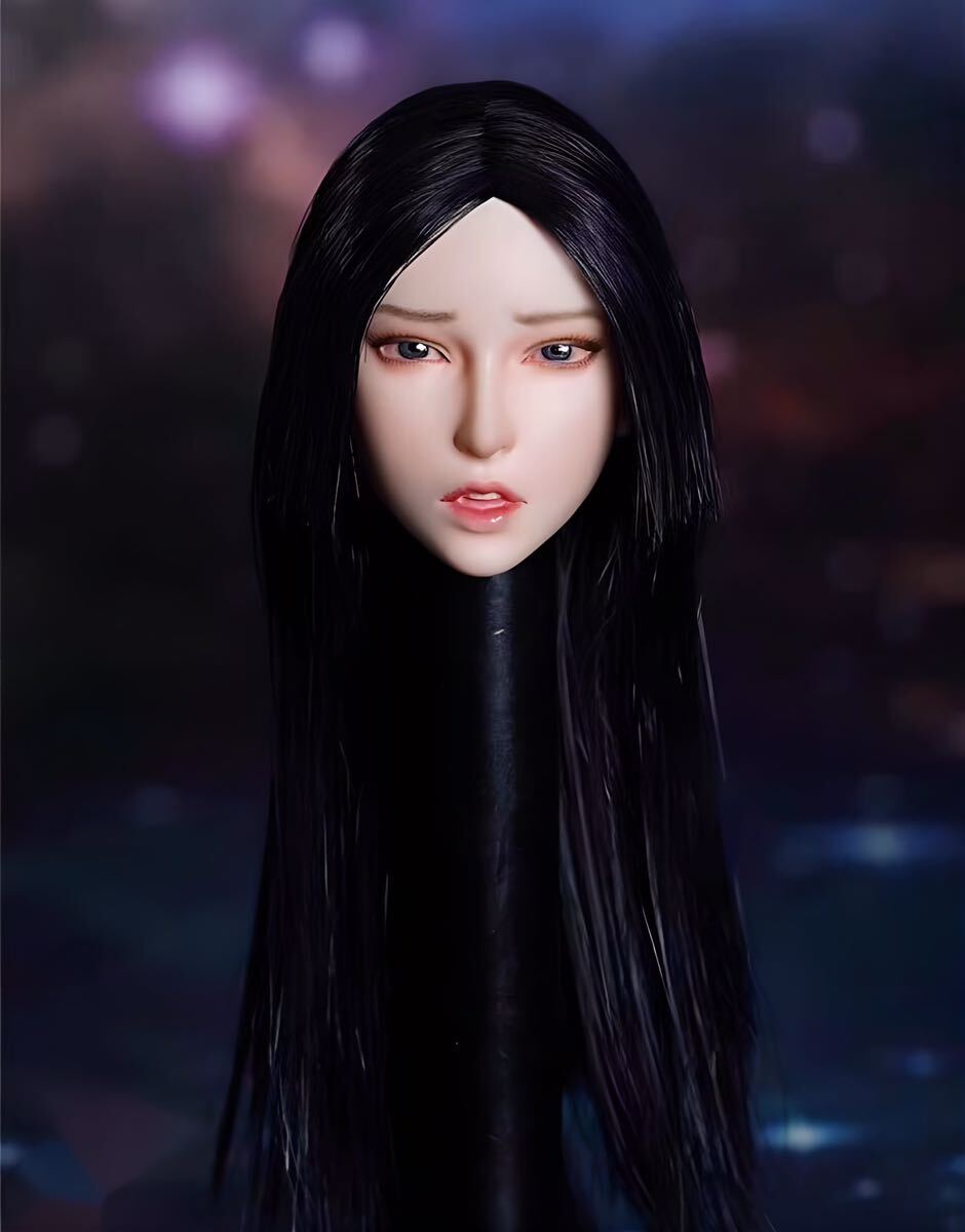 1/6 フィギュアヘッド　女性　黒髪ストレート　植毛　12インチ　困り顔