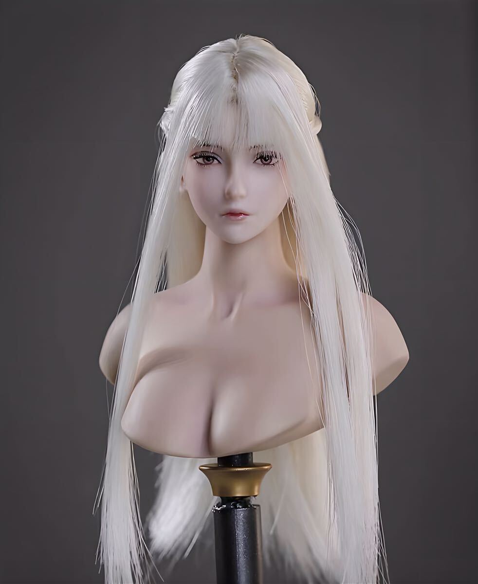 1/6 フィギュアヘッド　女性　ストレート　シルバーホワイト　ロング　植毛　12インチ
