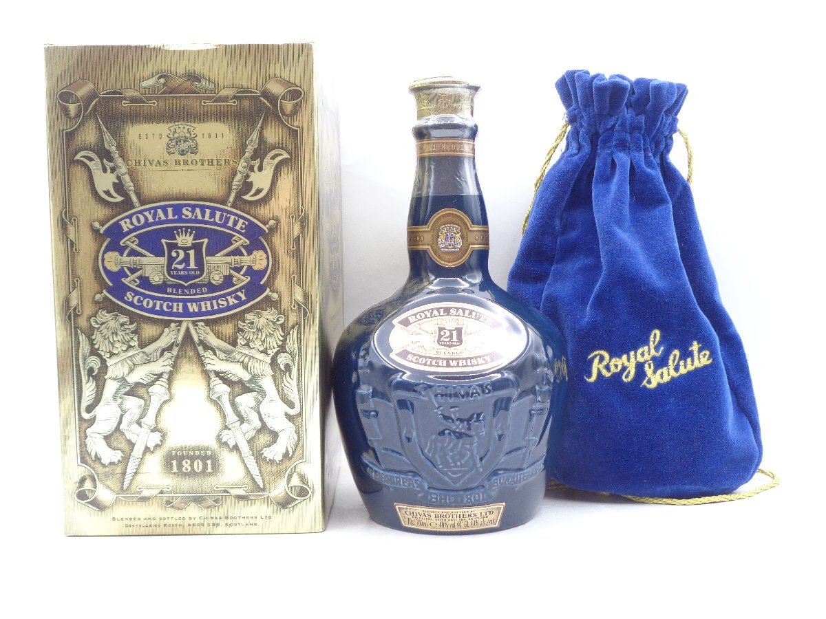 同梱不可 1円～ ROYAL SALUTE 21年 ロイヤル サルート ブルー 青 陶器 スコッチ ウイスキー 700ml 箱入 X281384