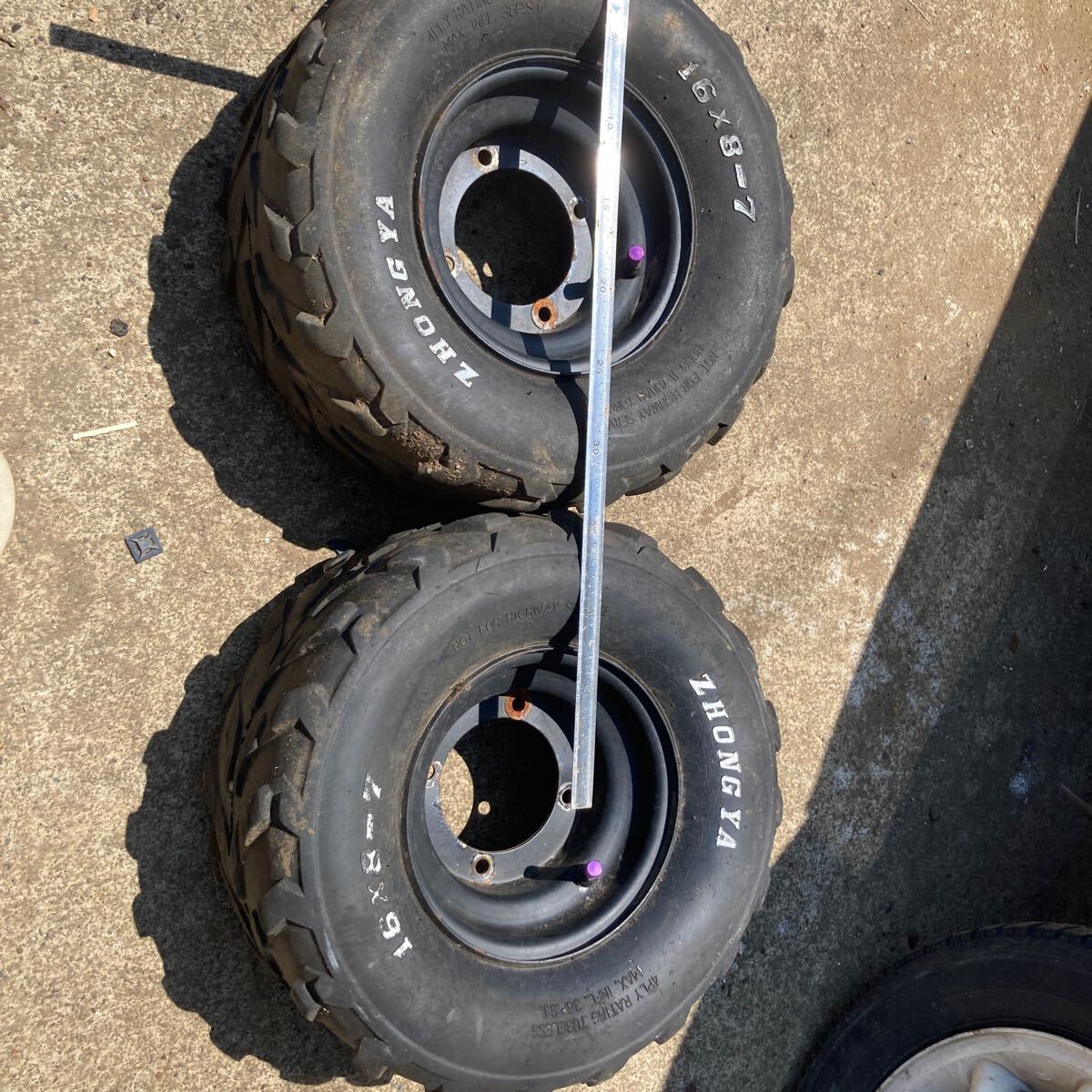 ATV 四輪バギー用16×8-7 7インチホイール＆チューブレスタイヤ左右2本ジャイロＸキャノピー ジャンク