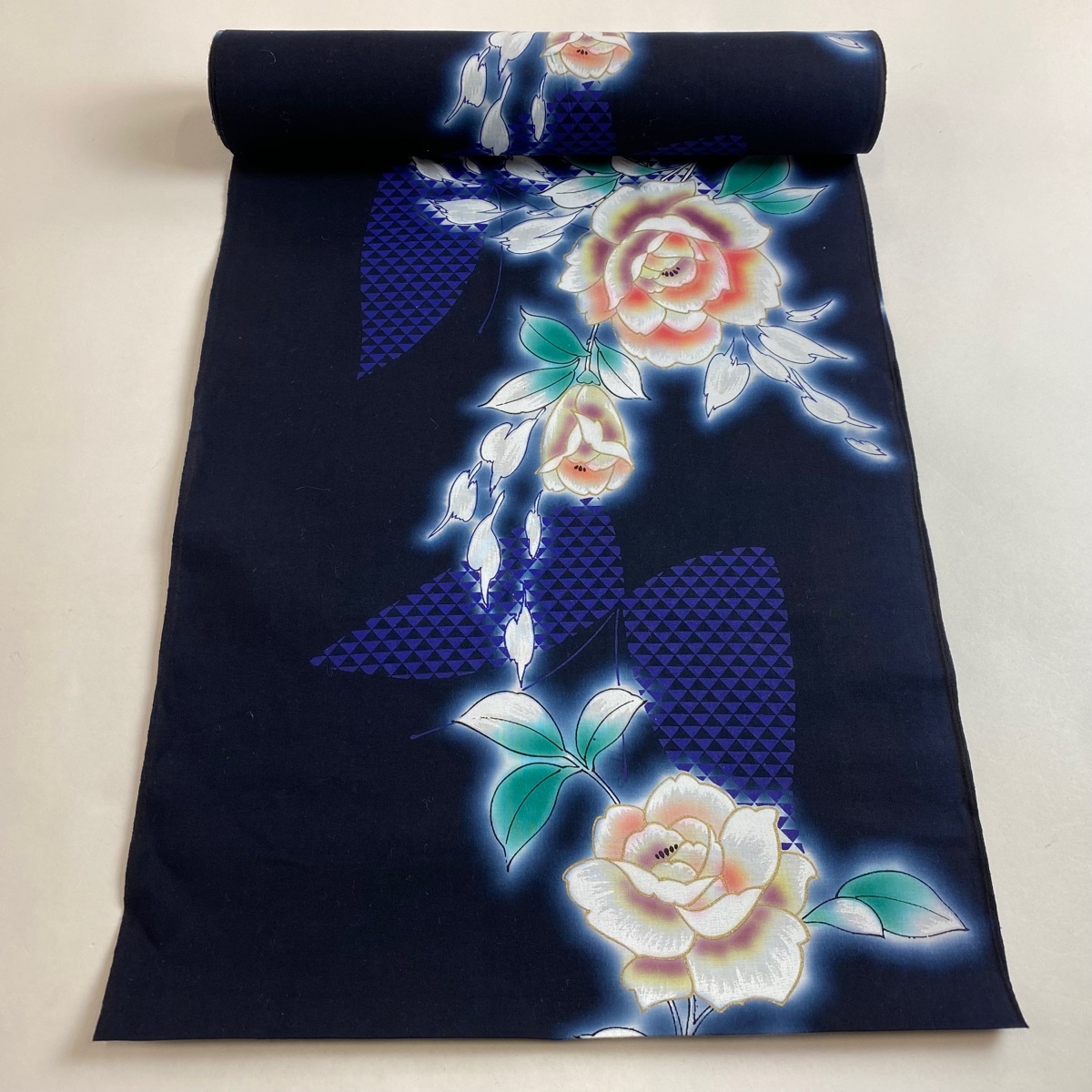  cloth super goods yukata rose . gold paint dark blue silk [ used ]