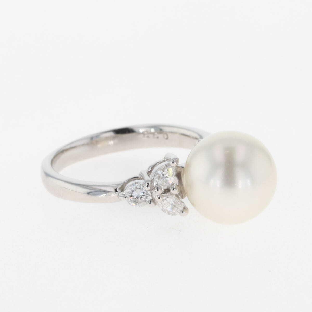  pearl te The Yinling g platinum ring mere diamond pearl ring 7.5 number Pt900 pearl diamond lady's [ used ]