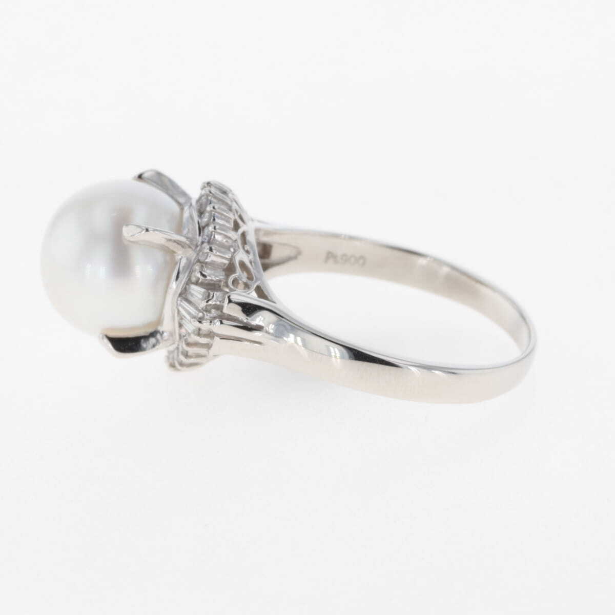  pearl te The Yinling g platinum ring mere diamond pearl ring 10 number Pt900 pearl diamond lady's [ used ]