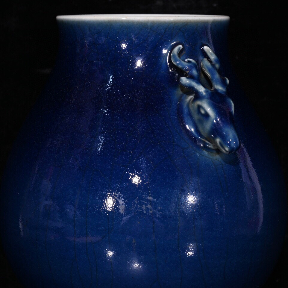 藍釉蘋果尊 大清光緒年製 款 唐物 景徳鎮 中国古玩 中国美術  A447 藍釉蘋果尊 大清光緒年製 款 唐物 景徳鎮 中国