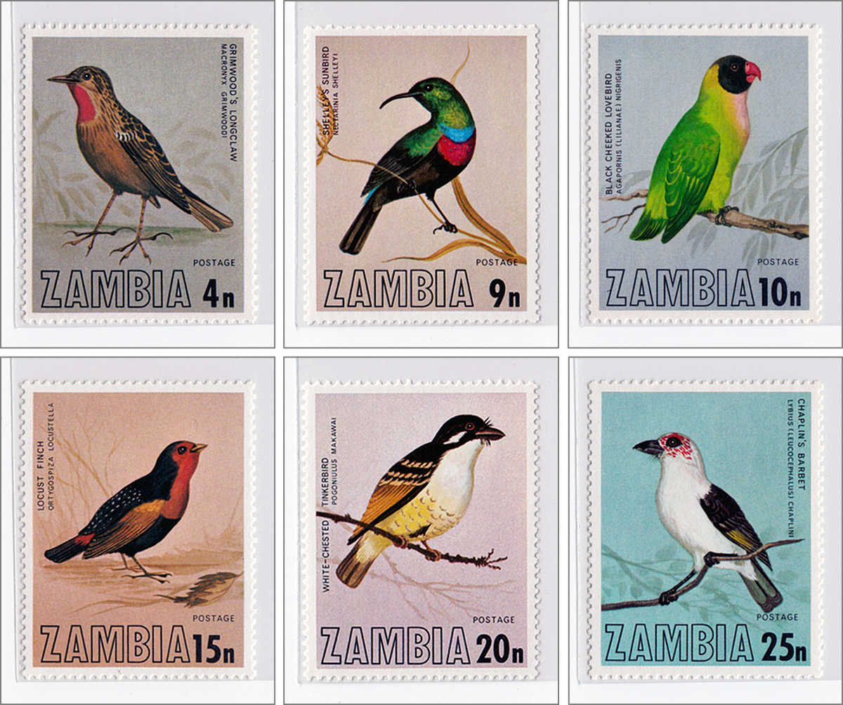 切手・ザンビア「ザンビアの鳥」6種揃の画像1