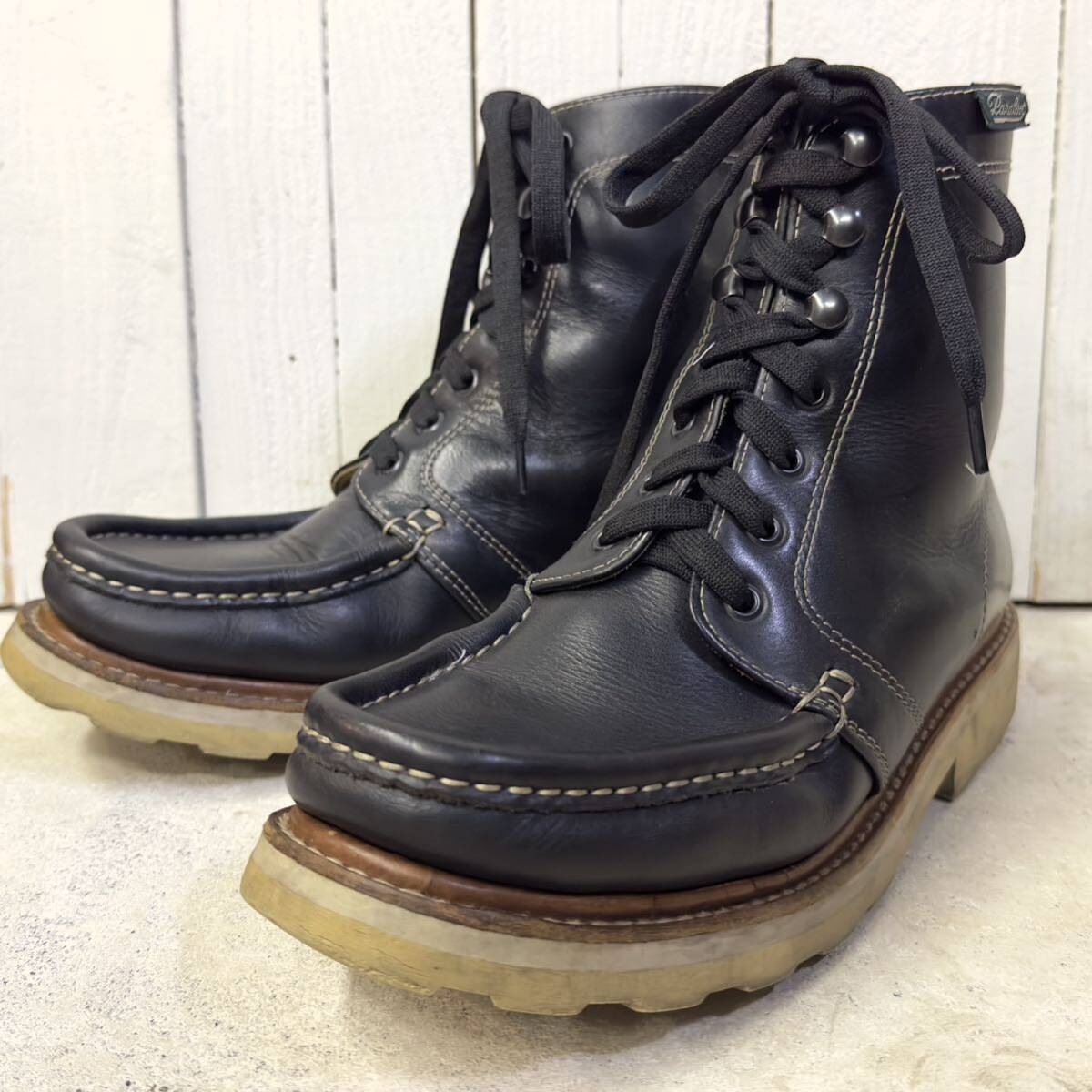 PARABOOT パラブーツ レースアップブーツ モカシンブーツ レザー 本革 ブラック 黒 8 26.0cm 26.5cm ワークブーツ 982 革靴 古着