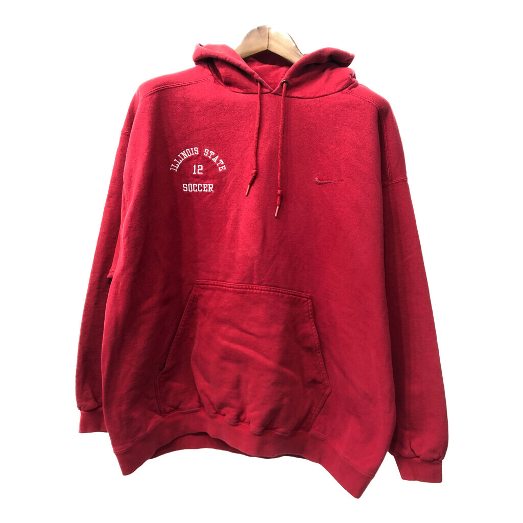 90年代 USA製 NIKE ナイキ カレッジ サッカー スウェット パーカー スポーツ レッド (メンズ XL) 中古 古着 Q3417
