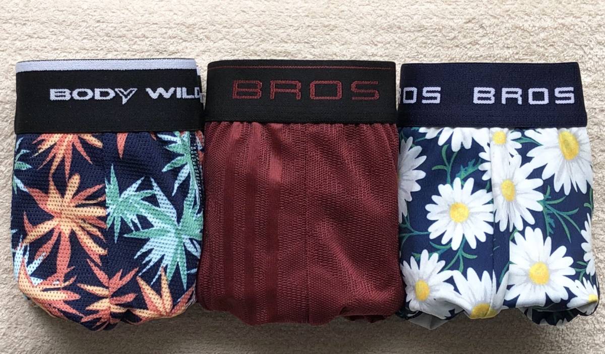 【日本限定モデル】 BODY 3枚セット ボルドー×花柄ネイビー ストライプ オレンジ×ブロス 葉柄&メッシュ ボディワイルド M ボクサーパンツ WILD&BROS Mサイズ 【日本限定モデル】 BODY 3枚セット ボルドー×花柄ネイビー ストライプ オレンジ×ブロス 葉柄&メッシュ ボディワイルド M ボクサーパンツ WILD&BROS Mサイズ