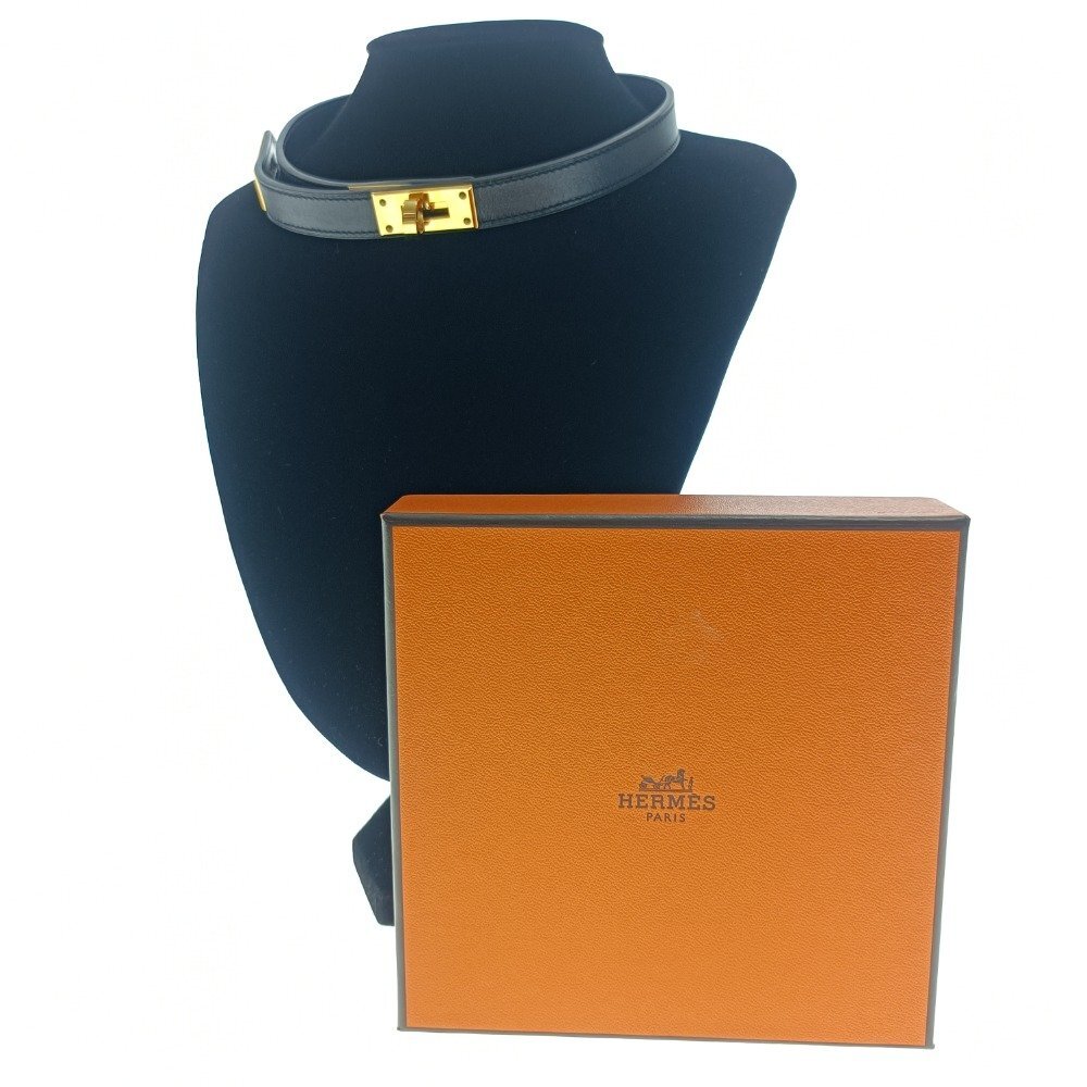 HERMES エルメス kelly ケリー チョーカー □E刻印 ゴールド 黒 レザー レディース ブランド ファッション アクセサリー 小物 中古