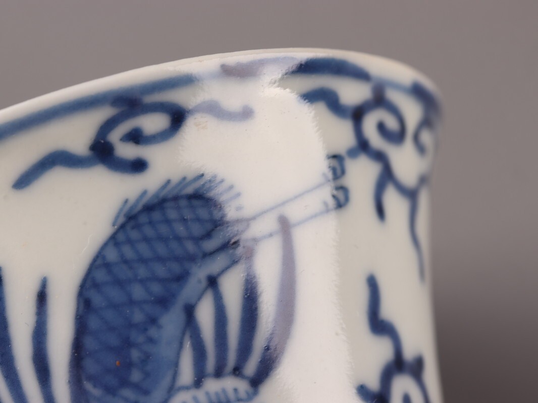 時代物 唐物青磁煎茶器 5客 中国古玩 唐物 煎茶道具 大明成化年製 款 染付 青華 煎茶碗 六客