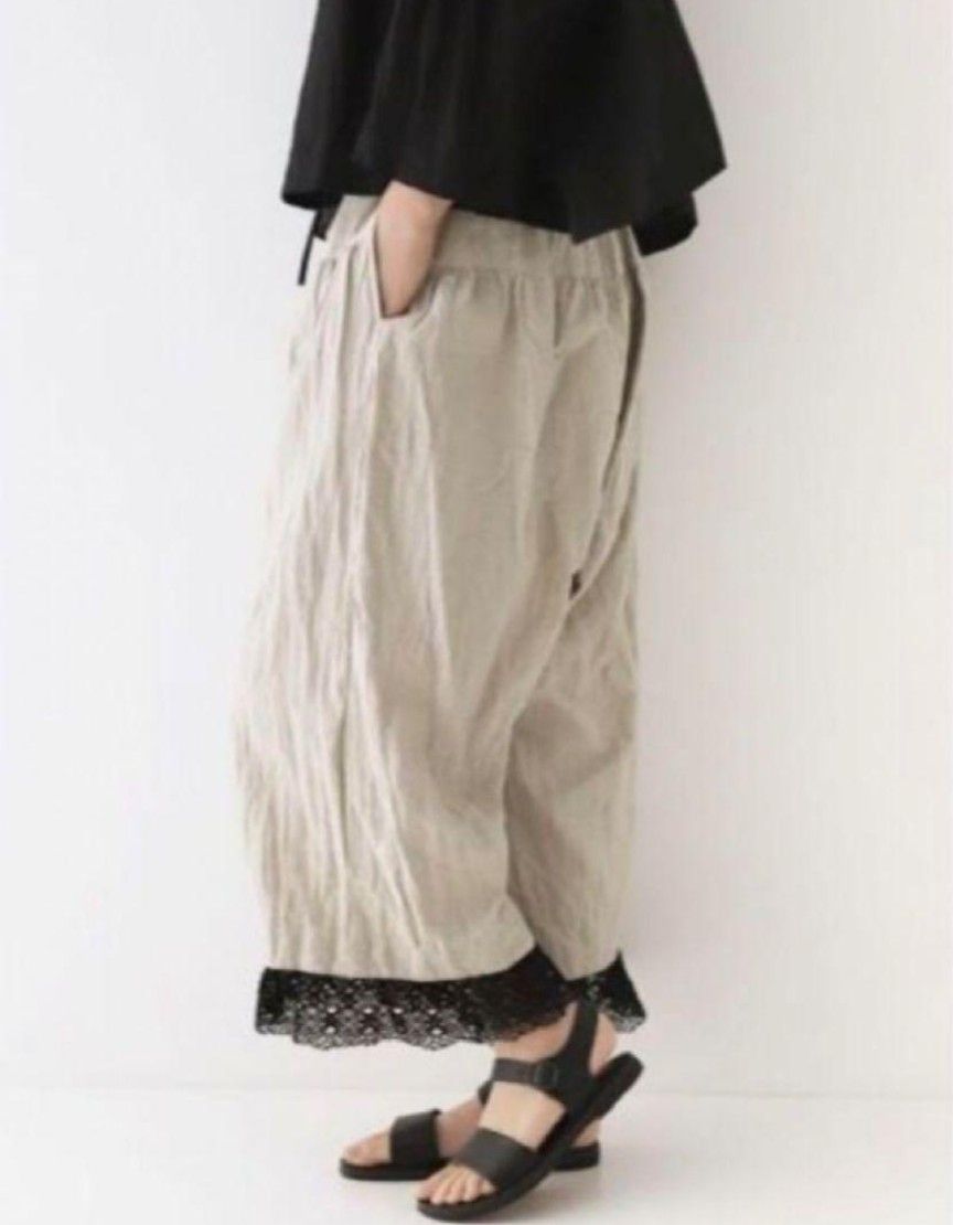 nest Robe ネストローブ ブラックリネンペチコートパンツ 裾 nest Robe ネストローブ ブラックリネンペチコートパンツ 裾
