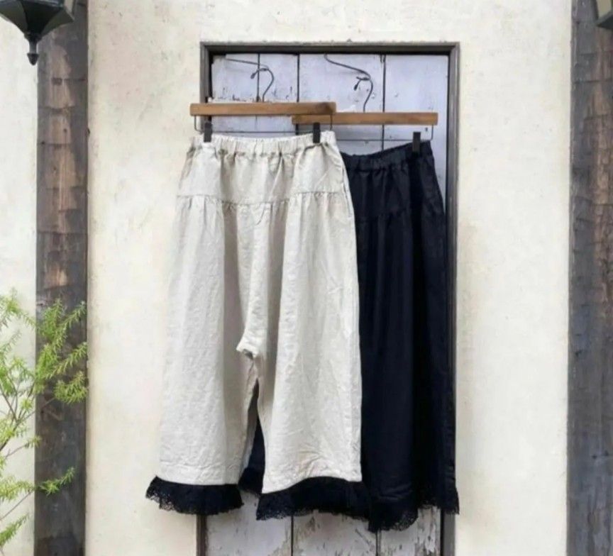 nest Robe ネストローブ ブラックリネンペチコートパンツ 裾レース 黒 nest Robe ネストローブ ブラックリネンペチコートパンツ 裾レース 黒