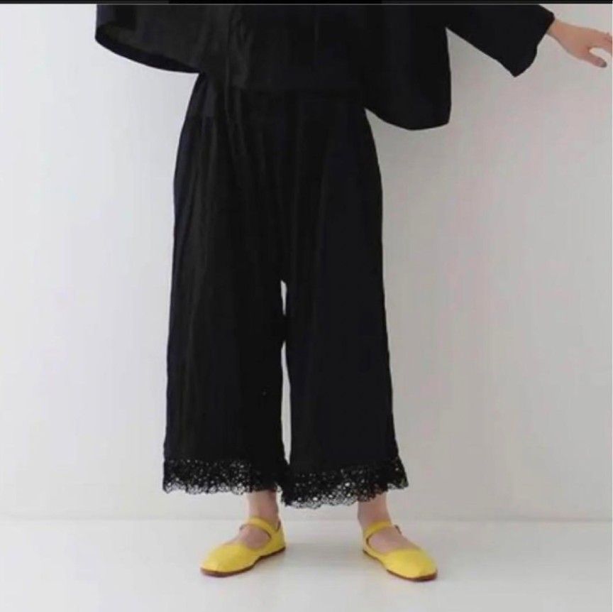 nest Robe ネストローブ ブラックリネンペチコートパンツ 裾 nest Robe ネストローブ ブラックリネンペチコートパンツ 裾