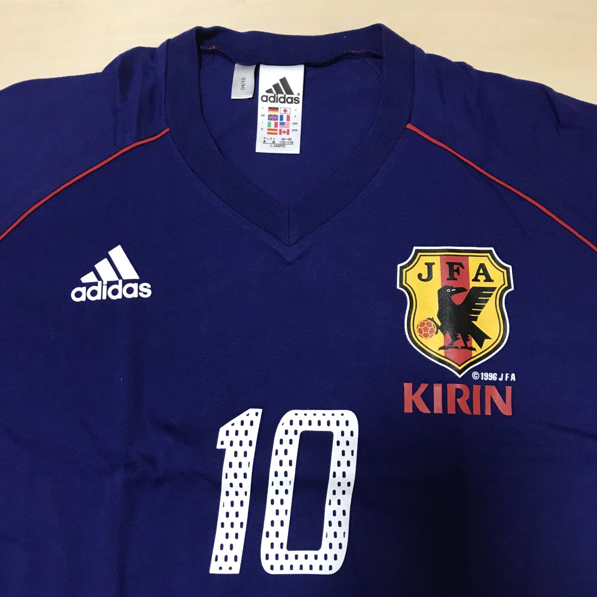 即決！ 2002 02 日韓 W杯 日本代表 ユニフォーム Tシャツ アディダス キリン 勝ちT Lサイズ 半袖 新品 非売品 応援用 炎 ドーハ カズ 中田_画像3