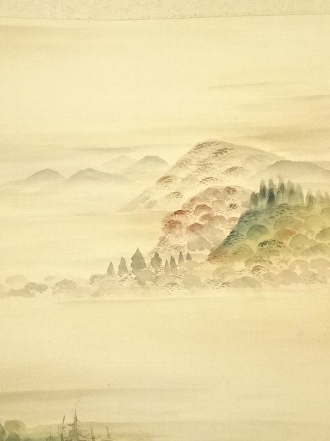 /岡本豊彦/山水小屋図/雨中水辺図/布袋屋掛軸HJ-533 岡本豊彦/山水小屋図/雨中水辺図/布袋屋掛軸HJ-533 (真作】岡本