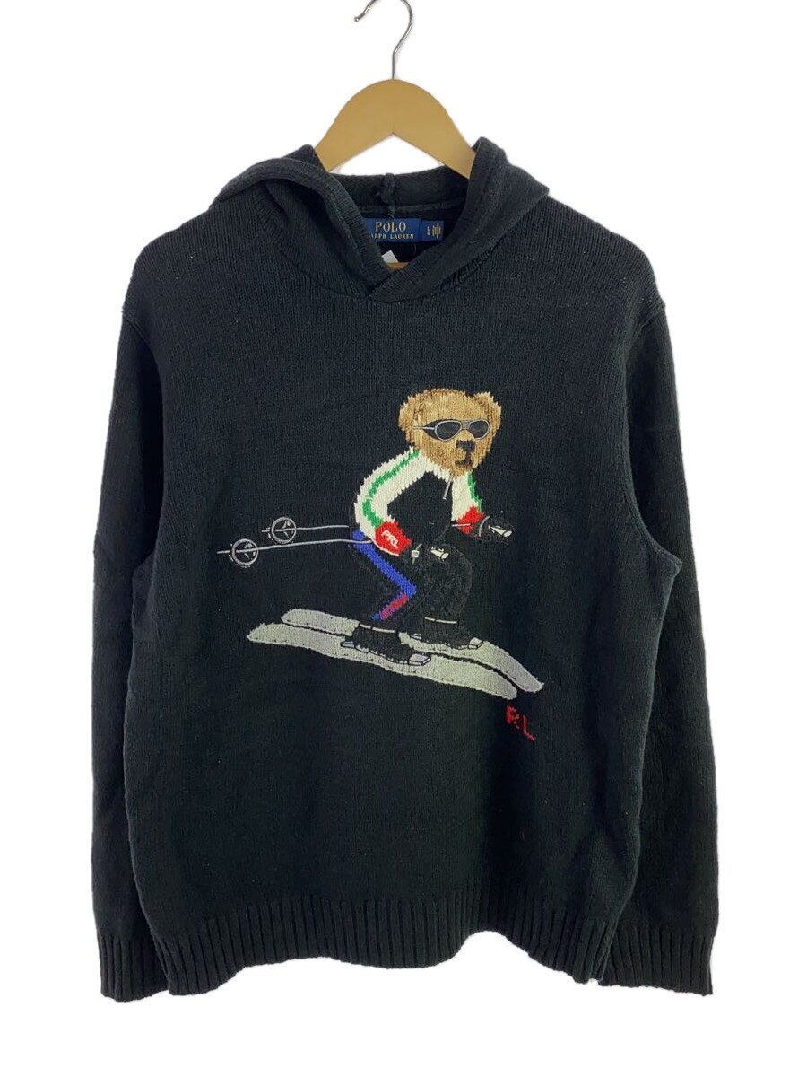 POLO RALPH LAUREN◇ポロベアニットパーカー/L/コットン/BLK POLO RALPH LAUREN◇ポロベアニットパーカー/L/コットン/BLK