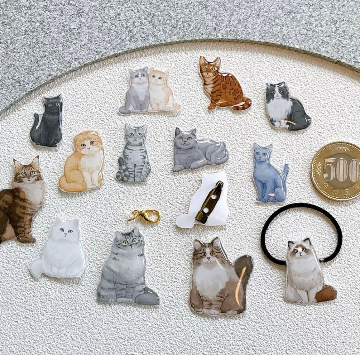 NO329 レジン ヘアゴム ブローチ ハンドメイド 猫 ネコ 黒猫 ブリティッシュショートヘア ブローチ チャーム