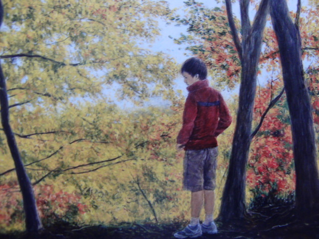  Yamamoto .[ boy. .. autumn ] rare book of paintings in print ., condition excellent, new goods high class frame attaching, free shipping, Western films oil painting scenery,zero