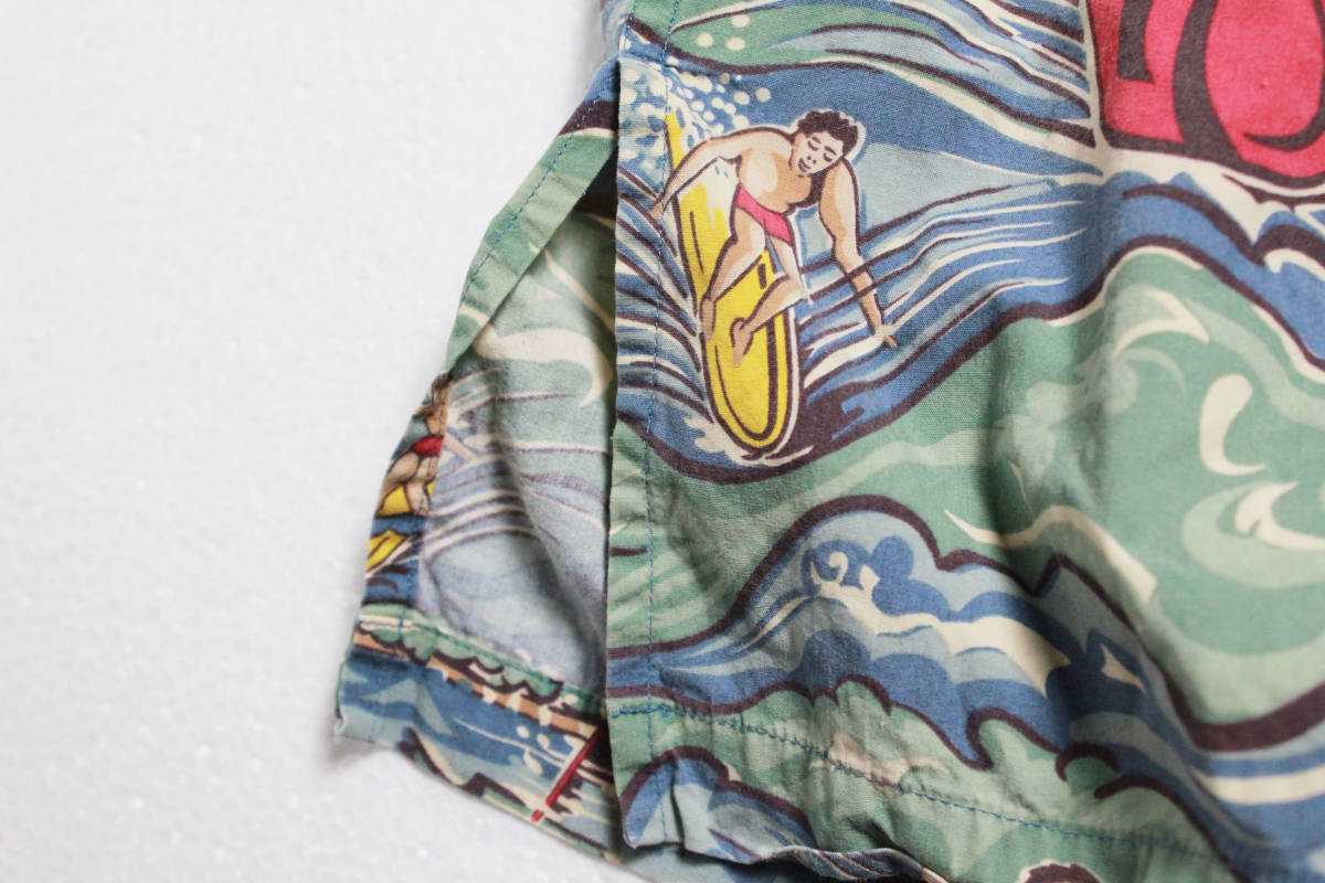 90'sUSA製ポロラルフローレンサーフ柄ハワイアンシャツ総柄(Ｍ)サーフィン柄アロハシャツ90年代