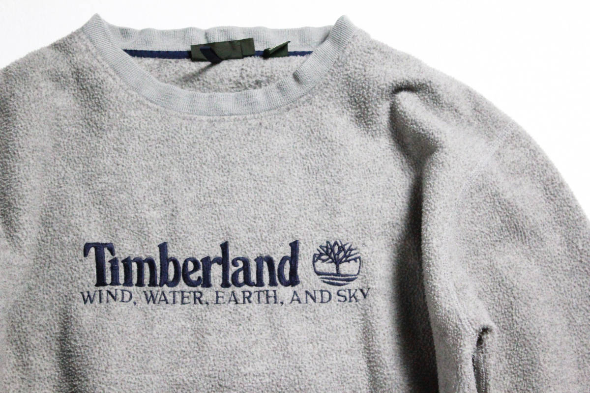 90's ティンバーランド ビッグロゴ刺繍 クルーネック フリーストップ 灰 (XL) 90年代 旧タグ Timberland