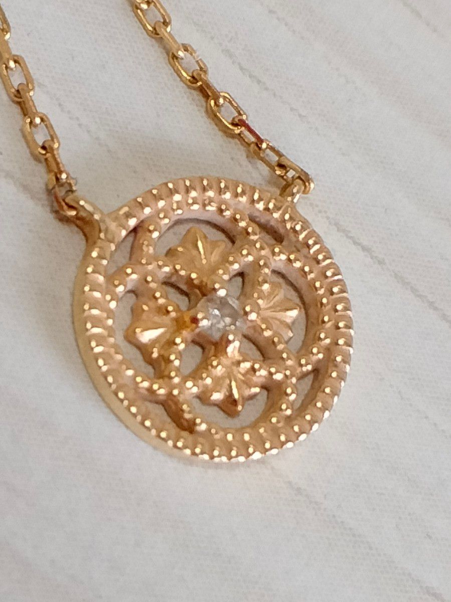agate アガット K18 × K14 透かし サークル ネックレス 0 01ct agate アガット K18 × K14 透かし サークル ネックレス 0 01ct