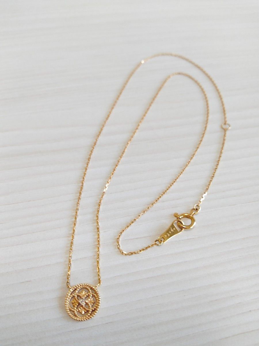 agate アガット K18 × K14 透かし サークル ネックレス 0 01ct agate アガット K18 × K14 透かし サークル ネックレス 0 01ct