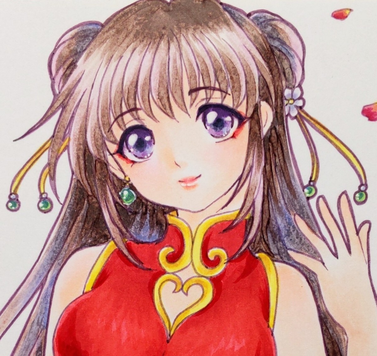 手描きイラスト オリジナル チャイナ服 女の子 約10cm×14.5cm 手描きイラスト オリジナル チャイナ服 女の子 約10cm×14.5cm
