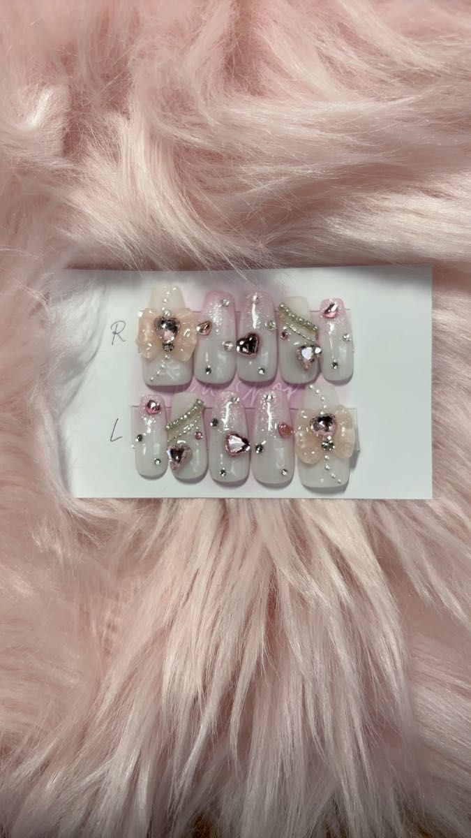 【量産型】ピンクリボンジェルネイルチップ
