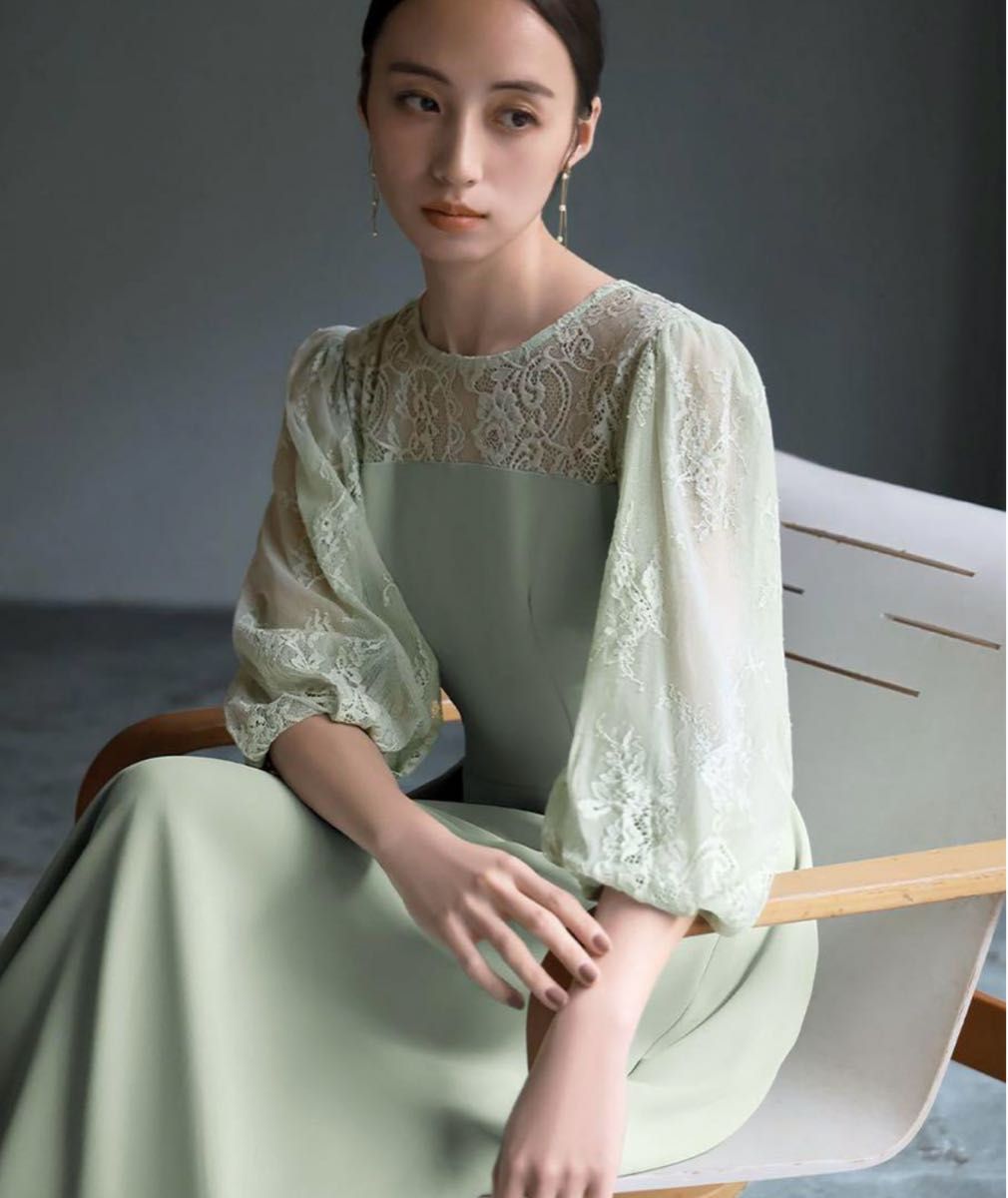 GIRL レース切替パフスリーブフレア 結婚式ワンピース GIRL レース切替パフスリーブフレア 結婚式ワンピース
