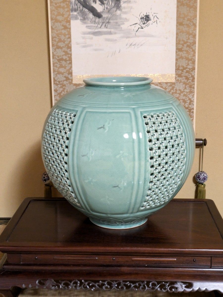 全品送料0円 花瓶 花瓶 姜顕求 恩峰 「白光窯 恩峰 白光窯 高麗青磁 工芸品