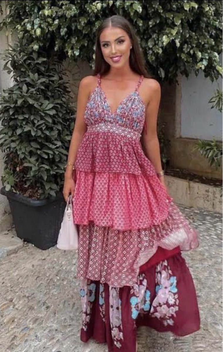 MARCHESA NOTTE フォックスレザーバストミディアムワンピース ZARA パッチワーク ドレス ロングワンピース X L 未使用 フリル