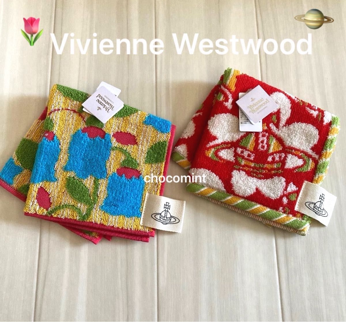 有名ブランド 新品未使用♪ヴィヴィアンウエストウッドVivienne Westwood 花柄(チューリップ)オーブ柄 タオルハンカチ2枚セット 小物