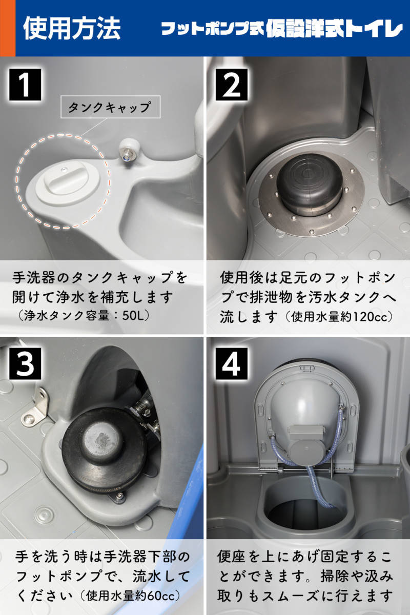 1701仮設トイレ フットポンプ式 簡易水洗(汲み取り)下水排水 1701仮設トイレ フットポンプ式 簡易水洗(汲み取り)下水排水