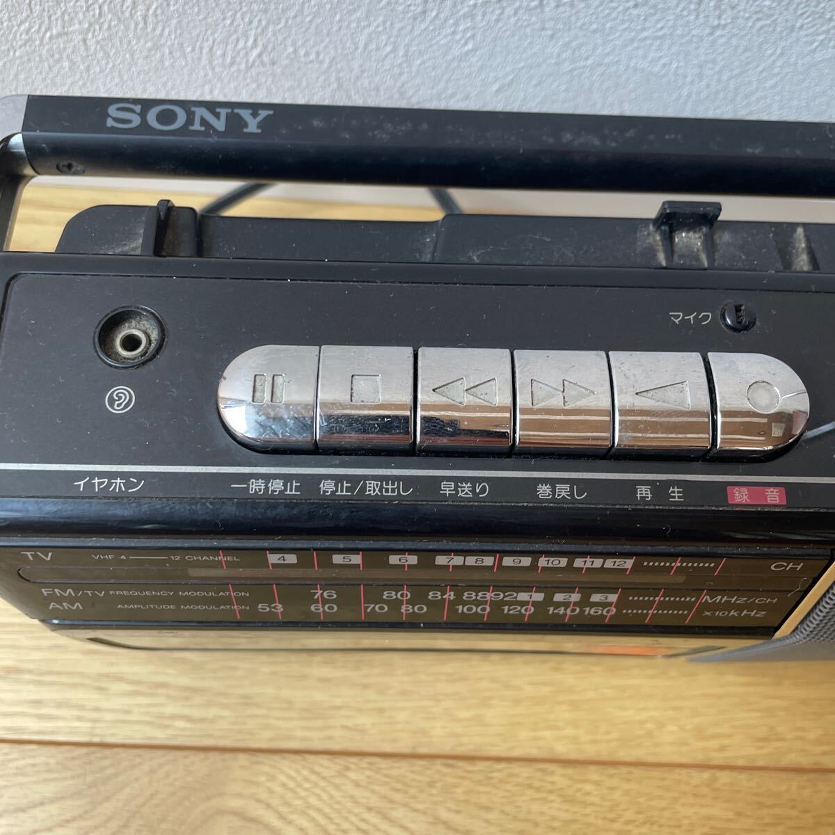  Showa Retro 80s SONY CFM-140TV radio cassette recorder electrification verification OK radio audition possibility Sony radio-cassette black 