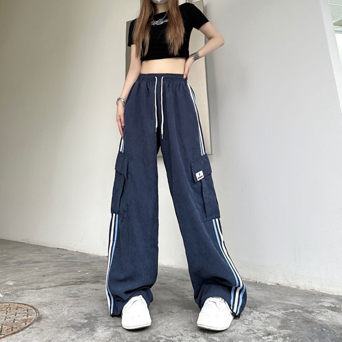 カーゴパンツ サイドライン ワイド ストリート ゆったり 綺麗め カーゴパンツ ストリート ワイド サイドライン パンツ