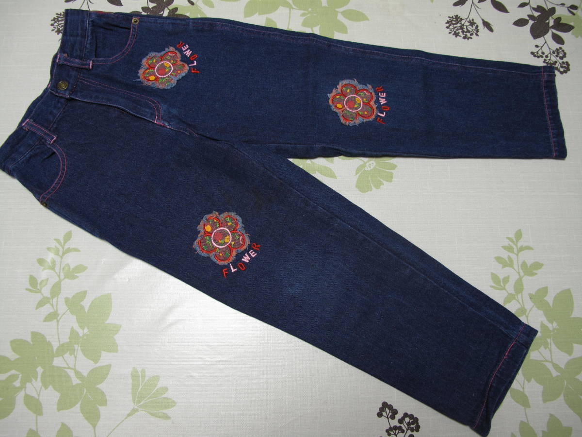 110 Denim брюки . цветок лоскутное шитье вышивка темно-синий темно-синий 