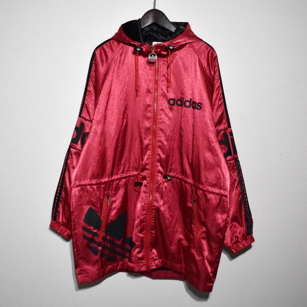 アディダスadidasナイロンパーカー コート デサント製90s ビッグロゴ_画像1