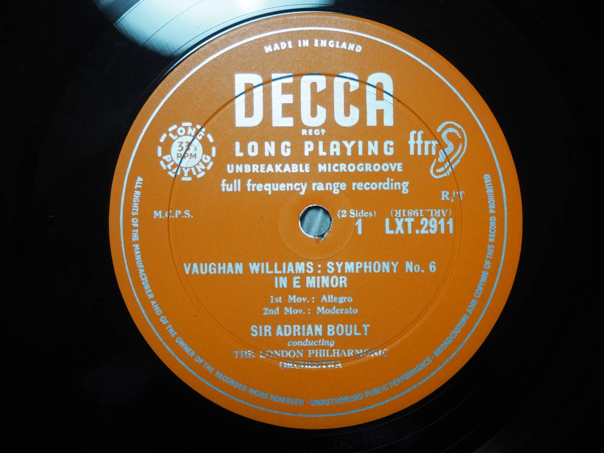 英Decca LXT2911◎ヴォーン・ウィリアムズ-交響曲第6番-ボールト/ロンドン・フィルハーモニー管弦楽団_画像3