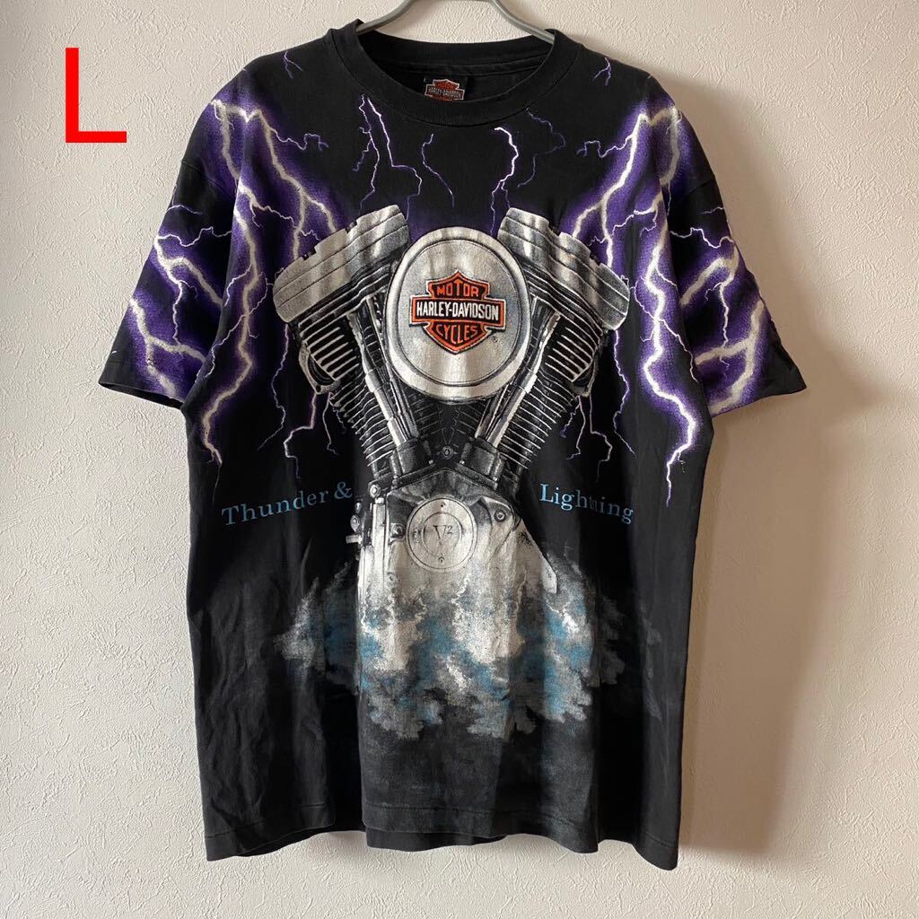 古着 90s Harley Davidson Thunder & lightning Tee L ハーレー 古着 90s Harley Davidson Thunder & lightning Tee L ハーレー
