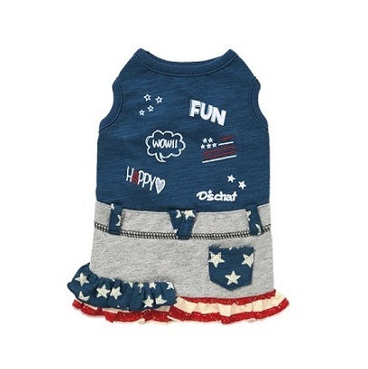 新品★D's chat★アメリカン柄スカートワンピース★ネイビー★XLサイズ★胴回り45～47ｃｍ★犬服
