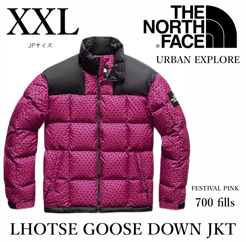 ◆モデル出品◆新品 XXLサイズ ノースフェイス ヌプシ グースダウンジャケット LHOTSE JACKET ボックスロゴ　総柄プリント The North Face