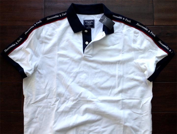 【既決USA】アバクロ★ Abercrombie@完売両肩【Abercrombie & Fitch】ロゴ入半袖ポロ【Relaxed Logo Tape Stretch Polo】 白 @XL_画像6